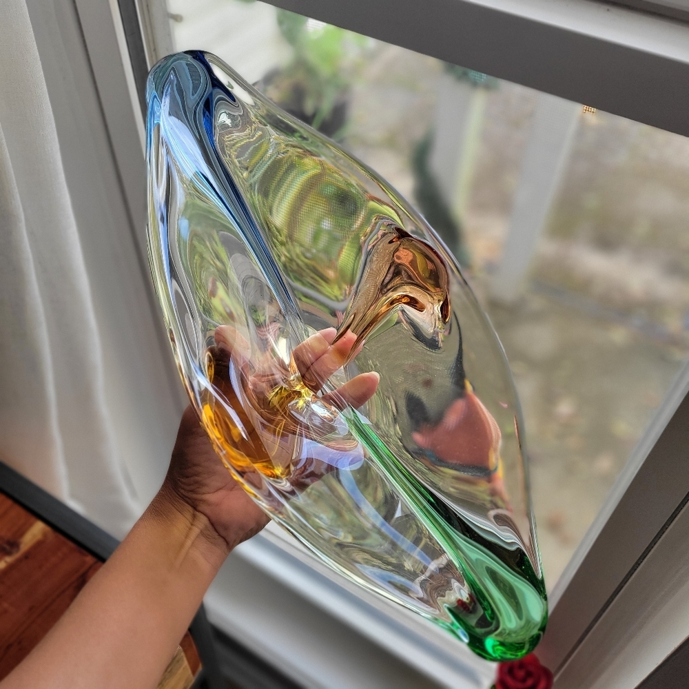 Art Glass Rhapsody Vase by Frantisek Zemek for Mstišov, 1950s Orange Blue Green